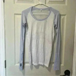 Luluemon Women's Swiftly Tech White And Blue Long Sleeve Sz 6